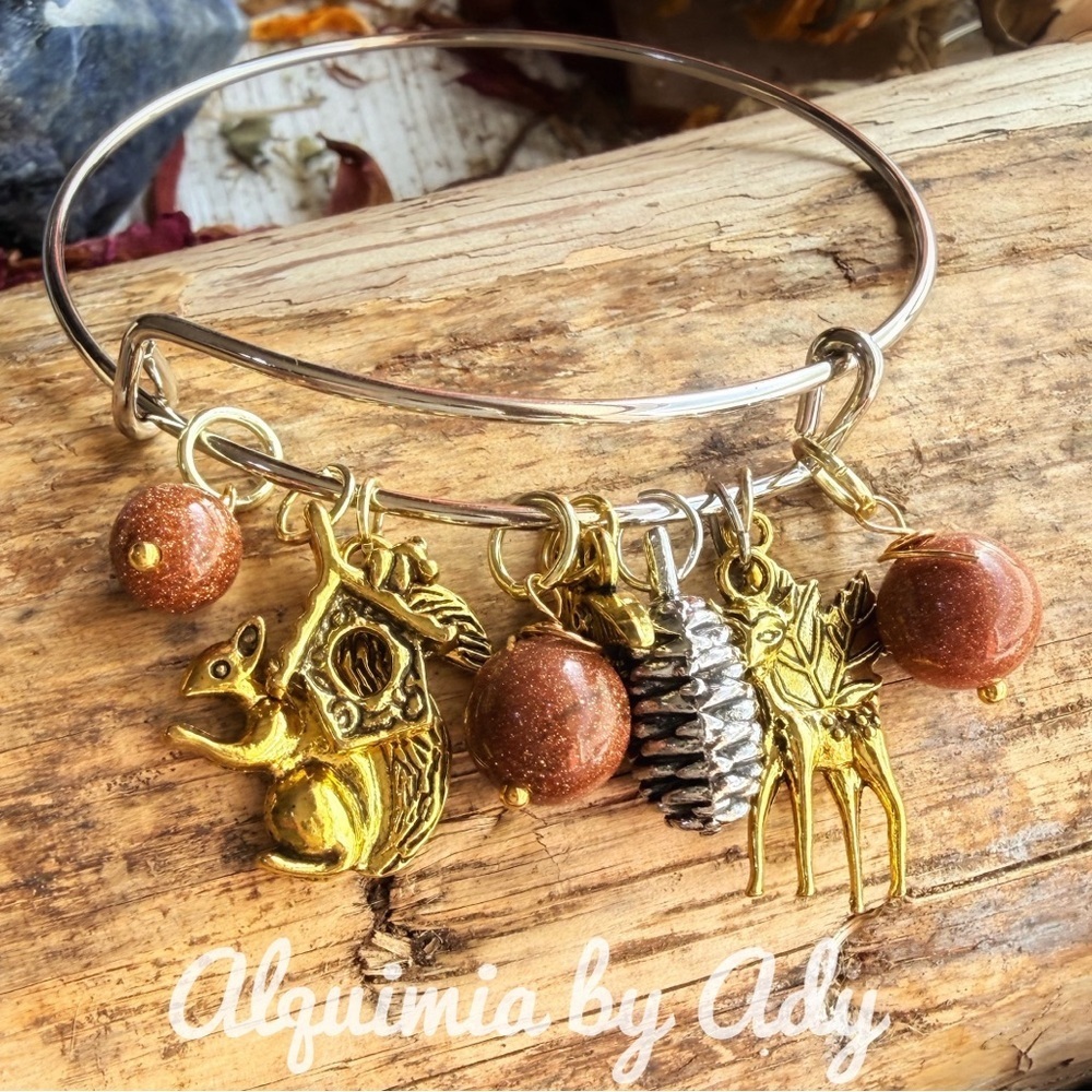 Sunstone Gold and Silver Nature Charm Bracelet